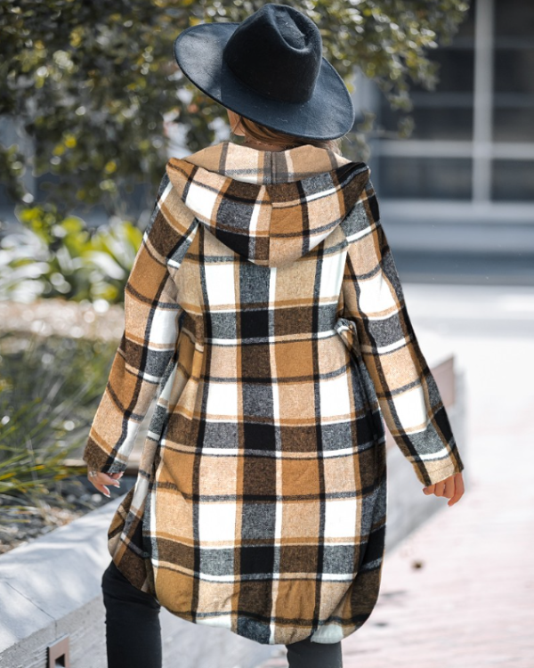 Ombeline | Manteau Long à Capuche Motif Carreaux
